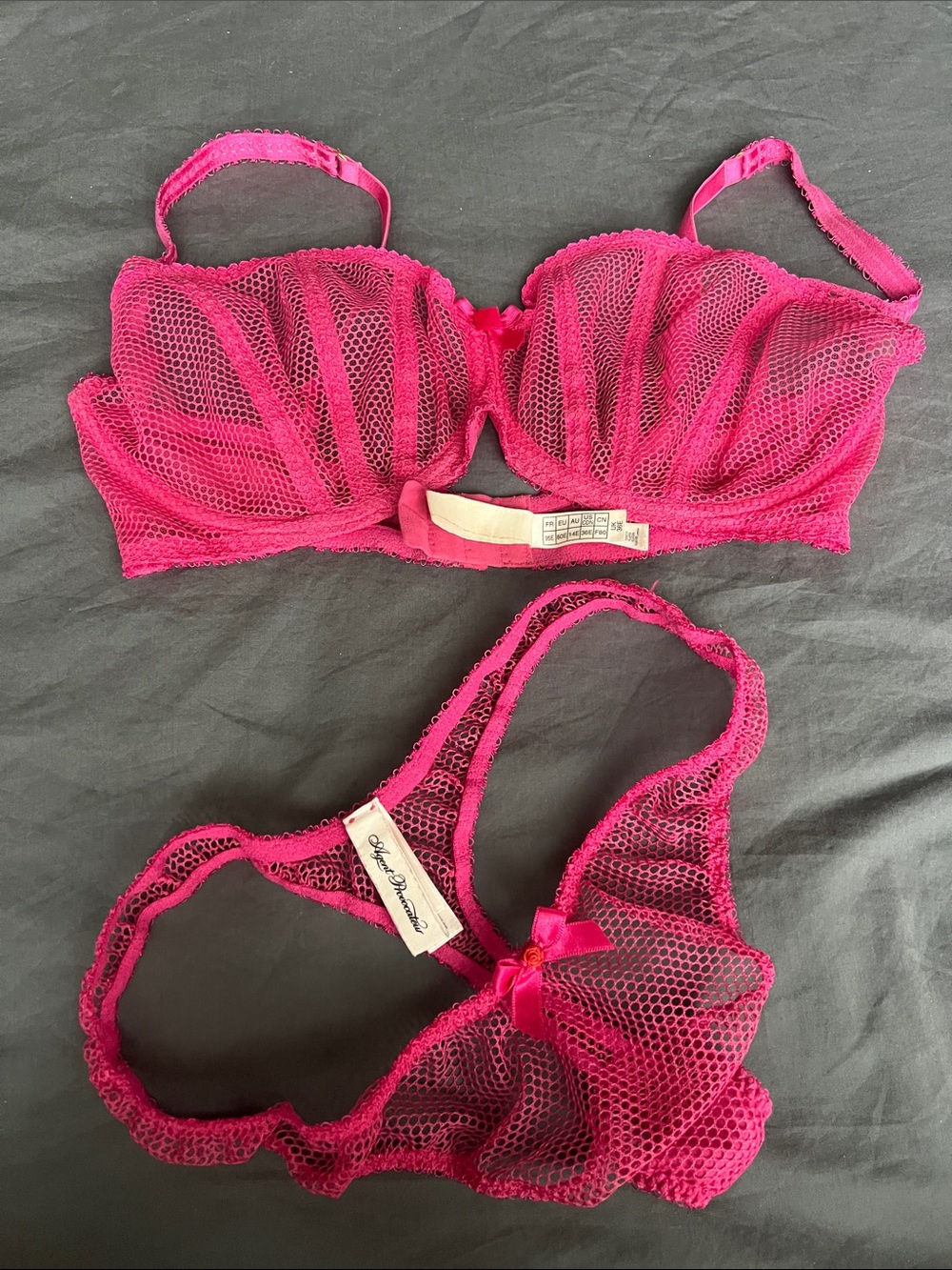 Agent Provocateur Neon Pink Sheer Mesh Balconette Set - Picture 2 of 6